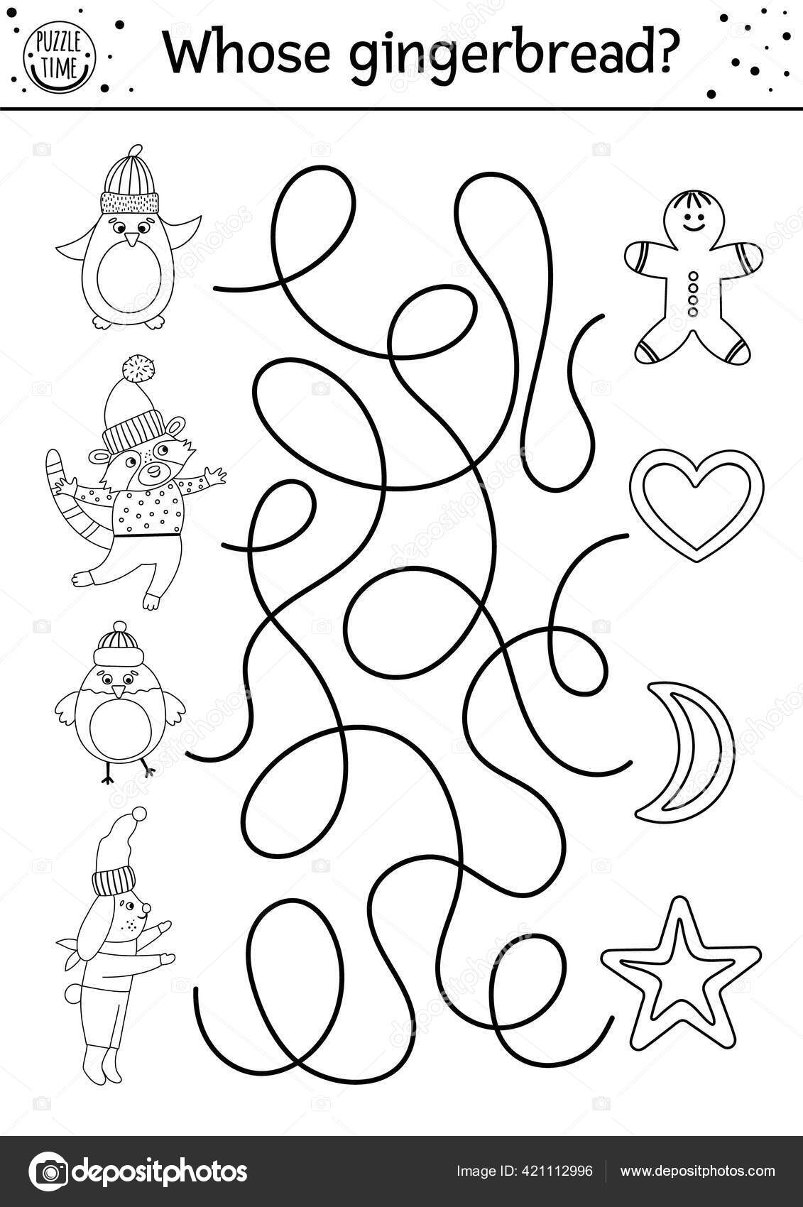 Christmas black white maze children winter new year preschool printable stock vector by lexiclaus