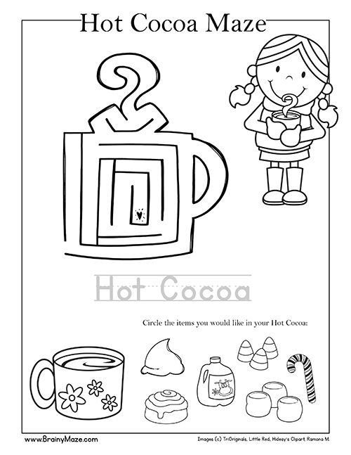 Winter christmas mazes and activity pages preschool and kindergarten worksheets from braiâ maze worksheet school age activities christmas activities for kids
