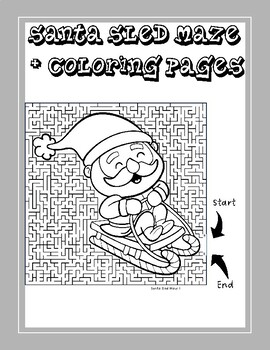 Santa sled maze and coloring pages