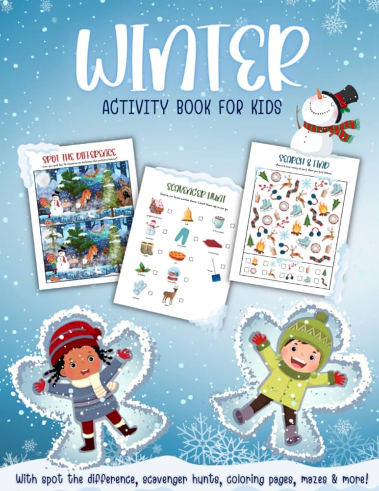 Winter activity book for kids snow themed coloring pages and puzzles with spot the differences word searches mazes scavenger hunts and more press dreamy night books