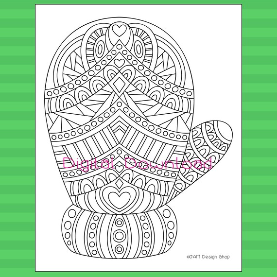Winter mitten coloring page holiday activities holiday party coloring for kids coloring for adults christmas activities mittens instant download