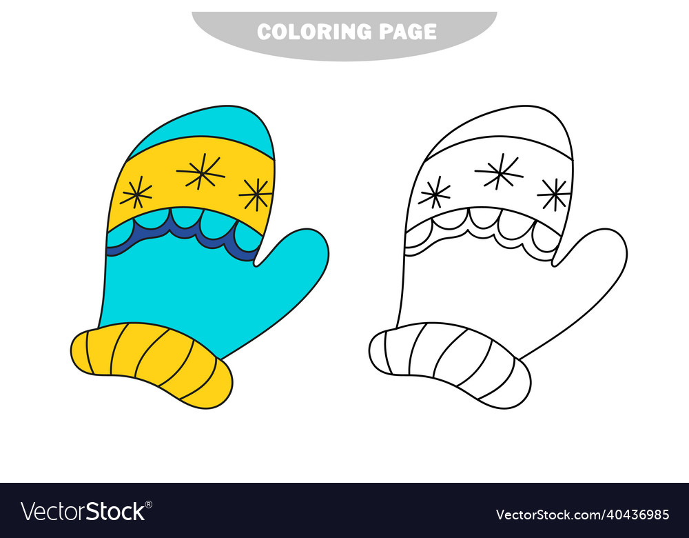 Simple coloring page winter mitten in the doodle vector image