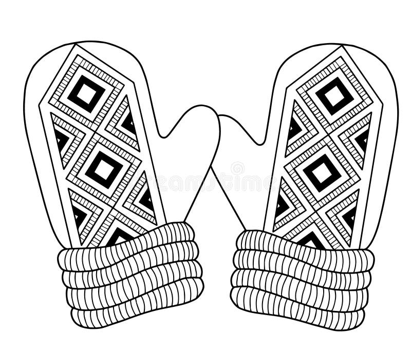 I love winter funny vector mittens vector coloring page stock vector
