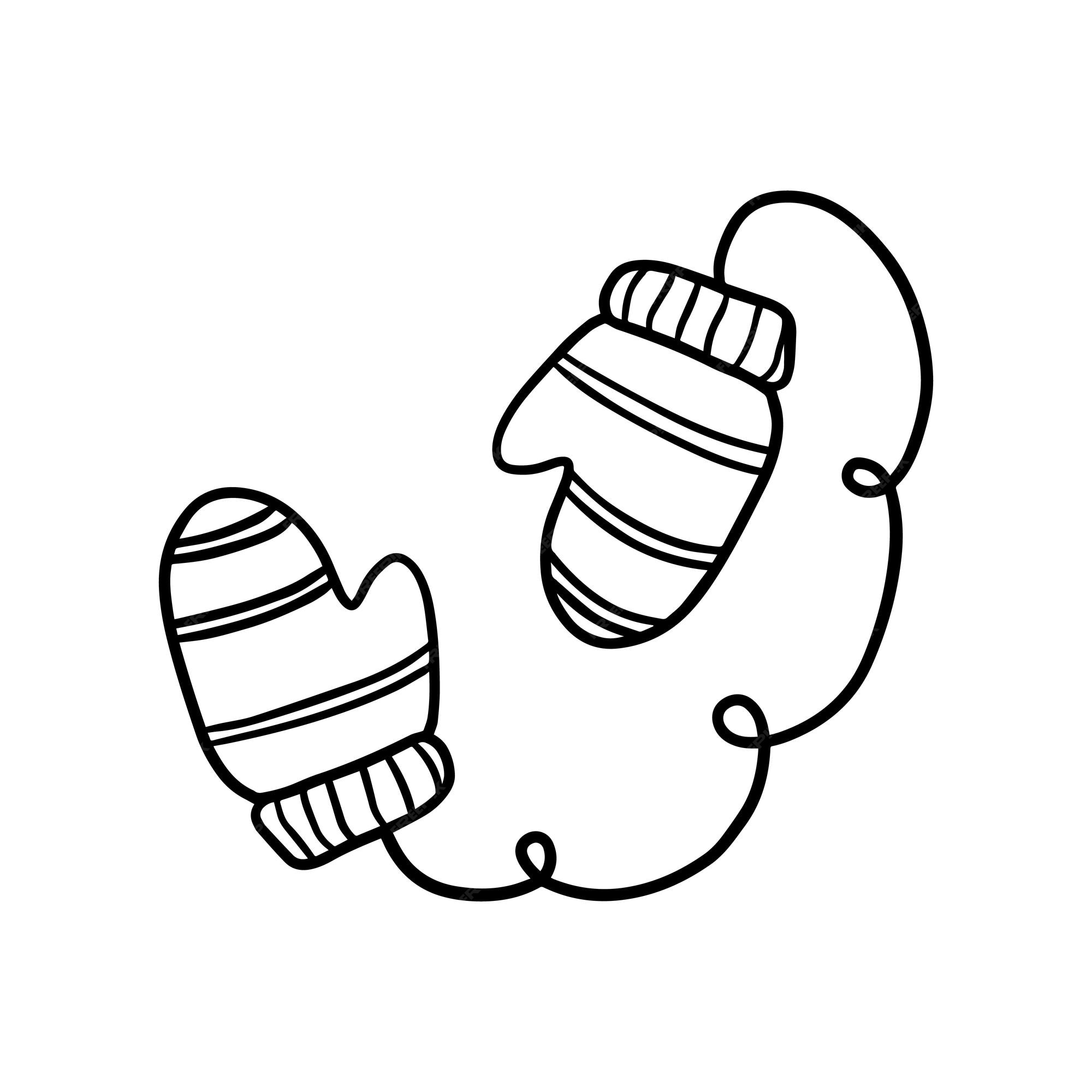 Premium vector winter mittens on a rope doodle linear cartoon coloring book