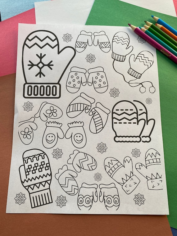 Mittens coloring page digital download kids and adults coloring pages winter activity craft printable download now