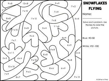 Winter multiplication coloring pages color by number activities free