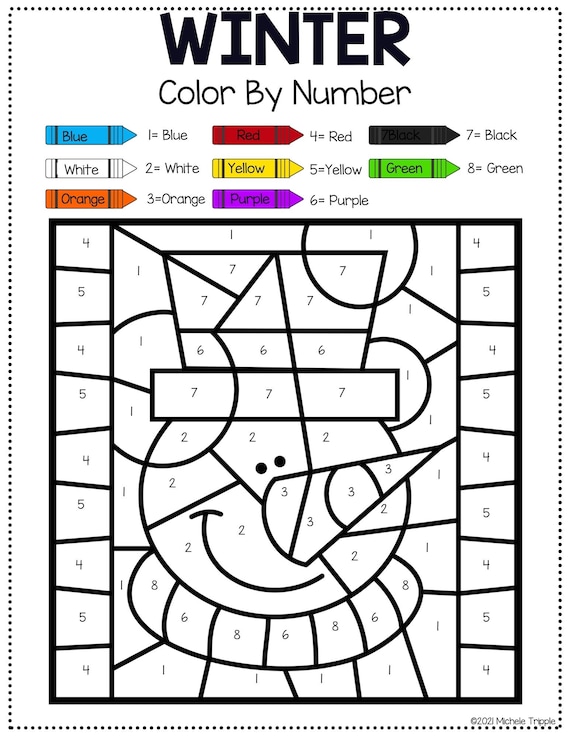 Winter color by number color by number activity for kids coloring guide for kids fun activity for kids instant download