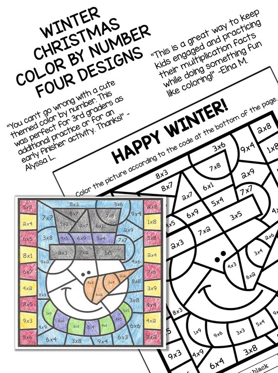 Christmas winter multiplication color by number