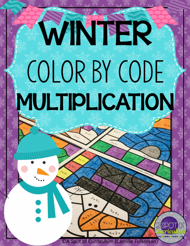 Winter color by number multiplication teaching resources
