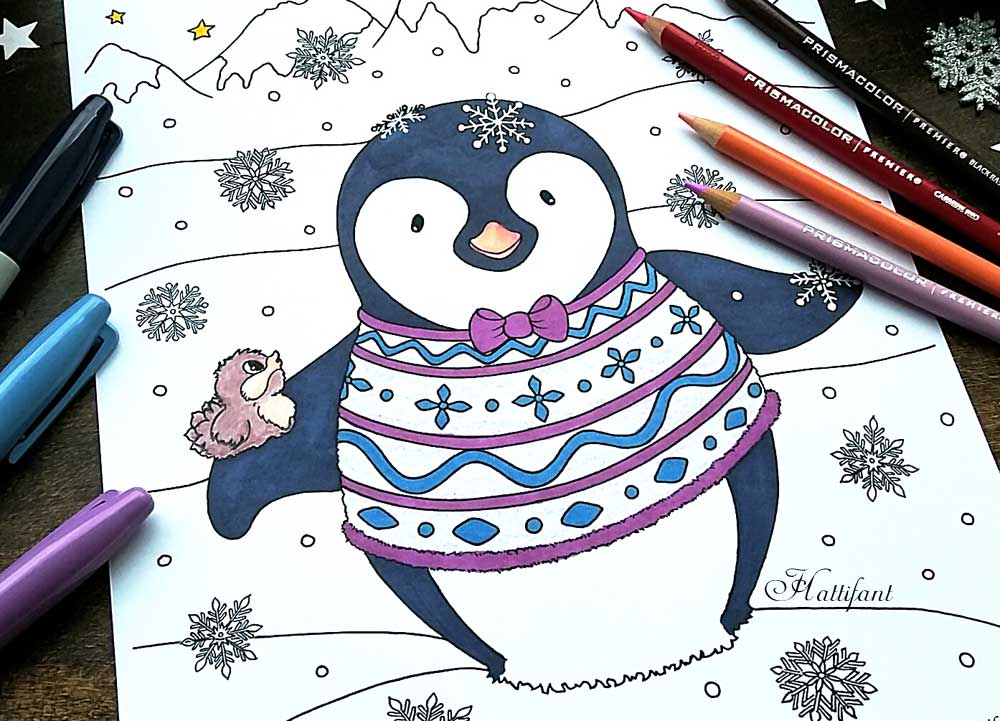 Penguin winter coloring page