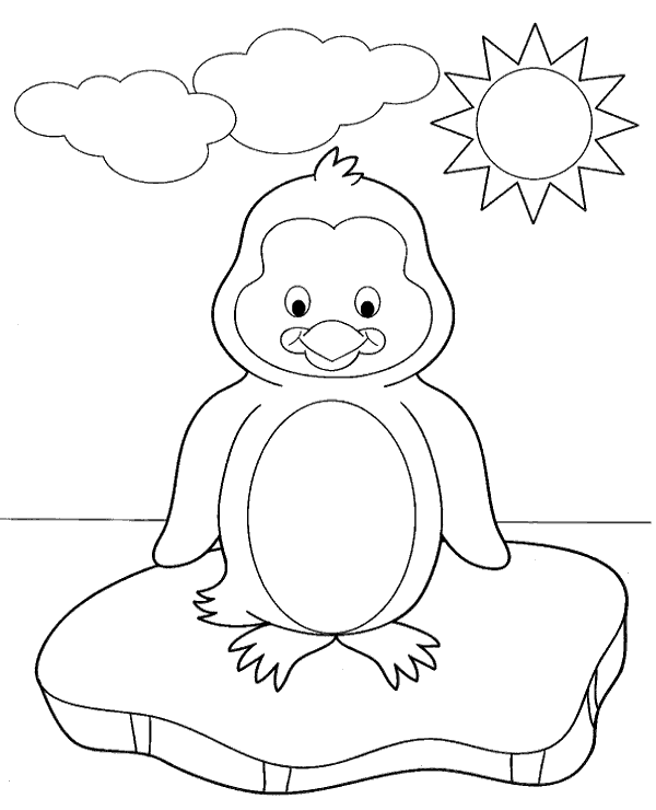 Winter coloring page with penguin