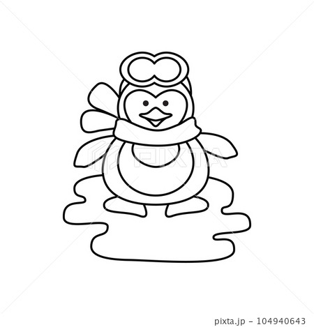 Cute winter penguin coloring page line art