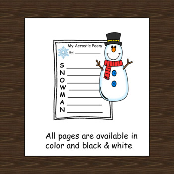 Snow winter poetry templates couplet acrostic cinquain poems bulletin board