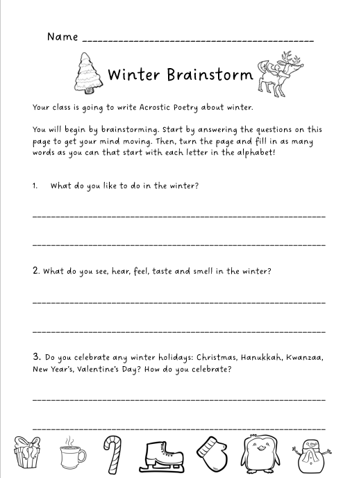 Winter acrostic poetry unit