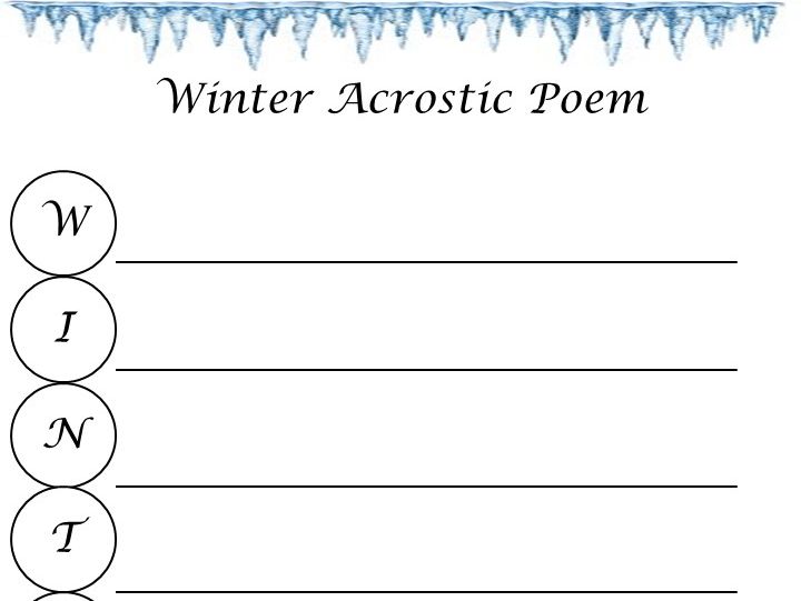 Winter acrostic poem template teaching resources