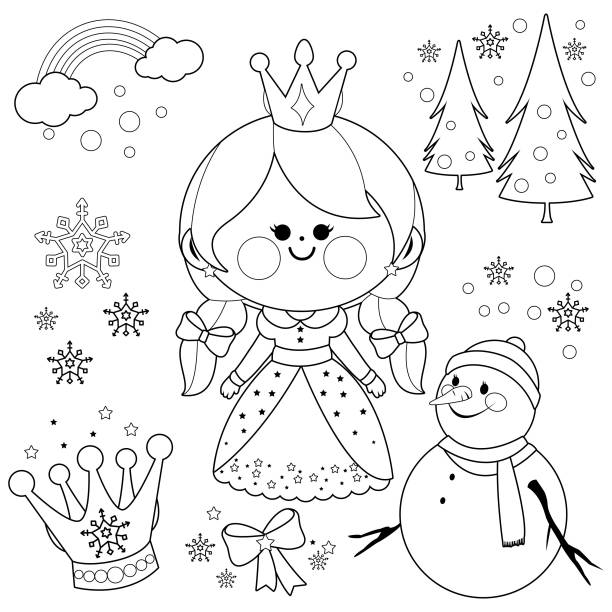 Winter princess coloring page stock illustrations royalty