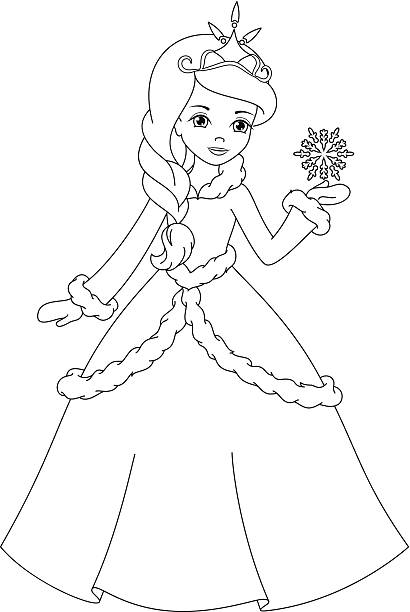 Winter princess coloring page stock illustration