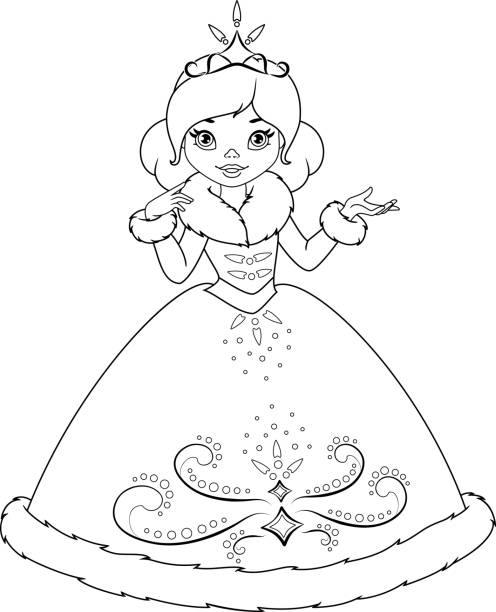 Winter princess coloring page stock illustration