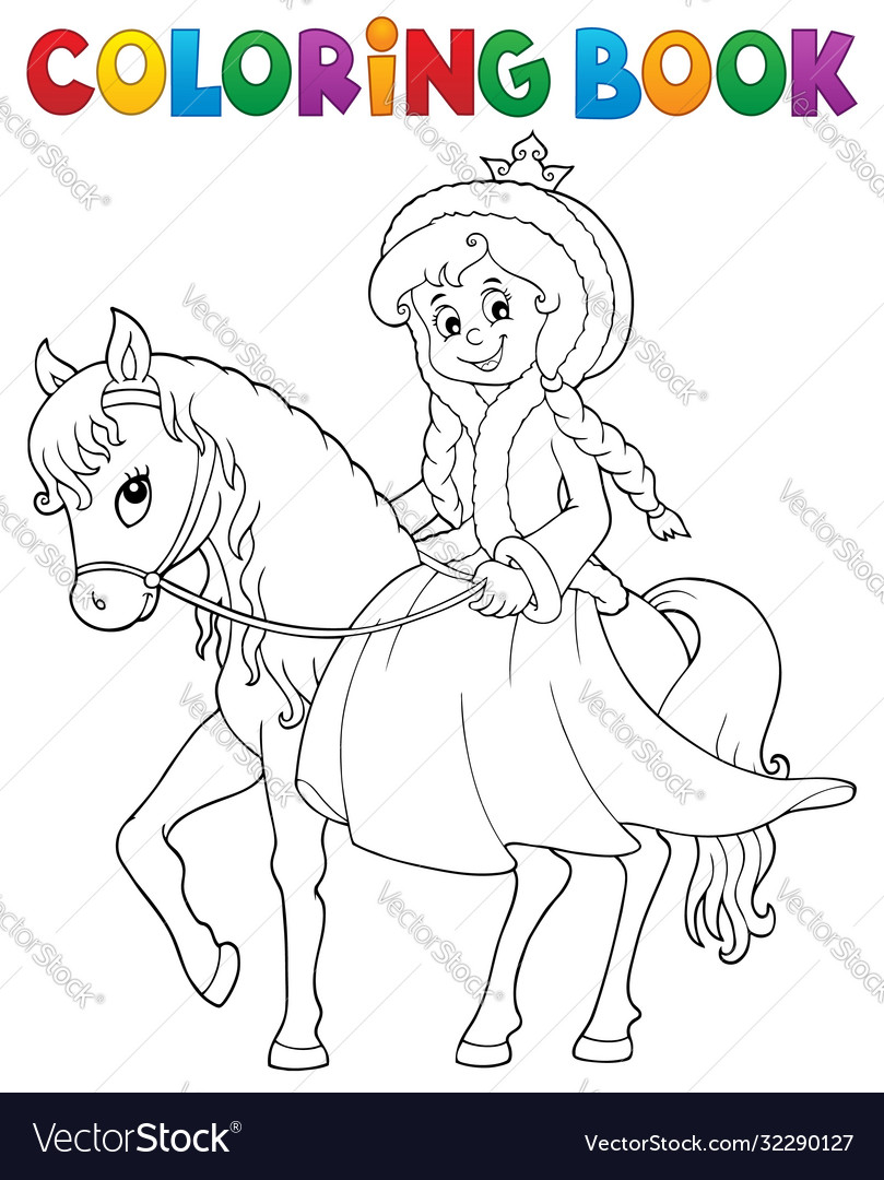 Coloring book winter princess on horse royalty free vector