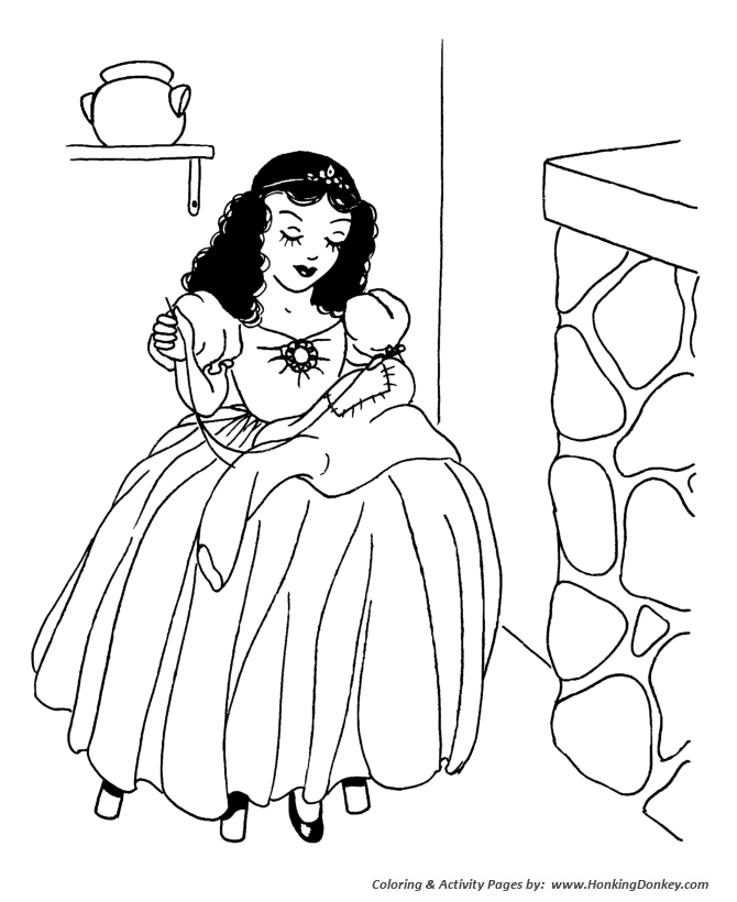 Snow white and the seven dwarfs fairy tale story coloring pages princess snow white worked around the dwarfs home