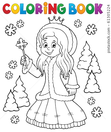 Coloring book princess in winter clothes