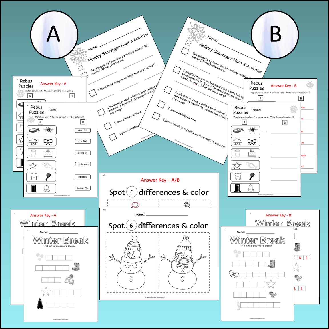 Winter break activites for st and nd grade made by teachers