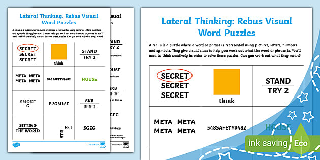 Lateral thinking rebus visual word puzzles teacher made