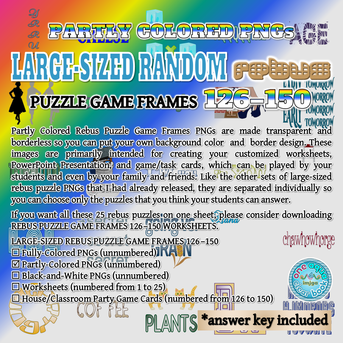 Partly colored rebus puzzle game frames â pngs made by teachers