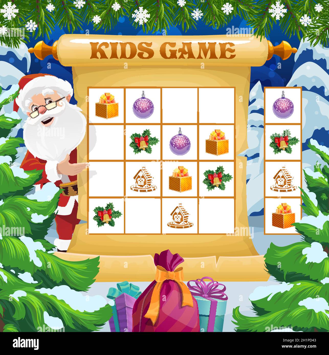 Christmas crossword game winter holiday rebus for kids with santa and gifts children activities book page child logical game santa gifts and cook stock vector image art