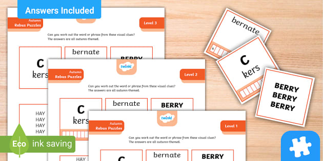 Fun autumn rebus puzzle cards