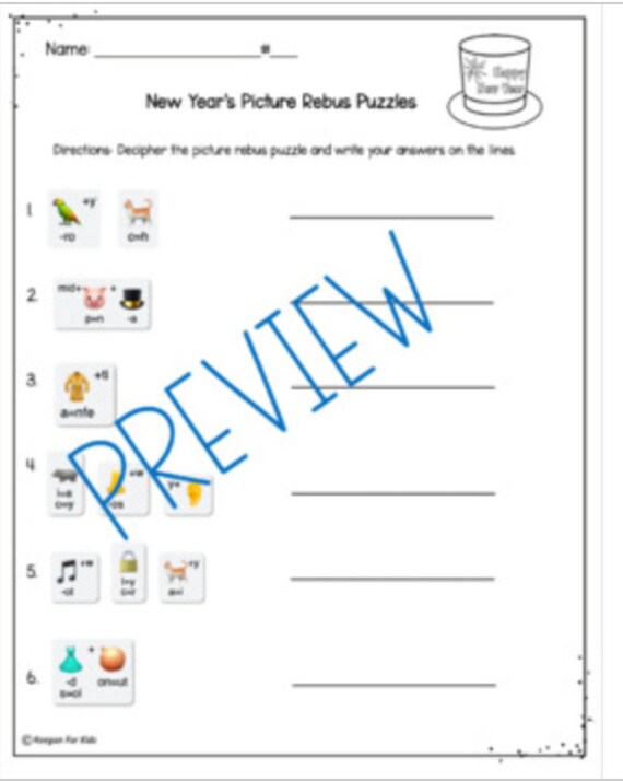 New years picture rebus puzzles