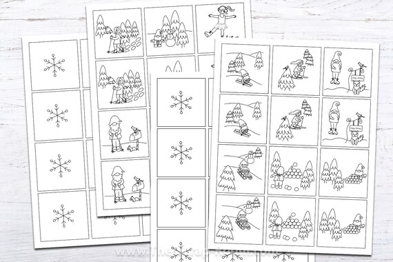 Printable pairs matching game winter gnomes matching game for kids printable coloring and matching activity