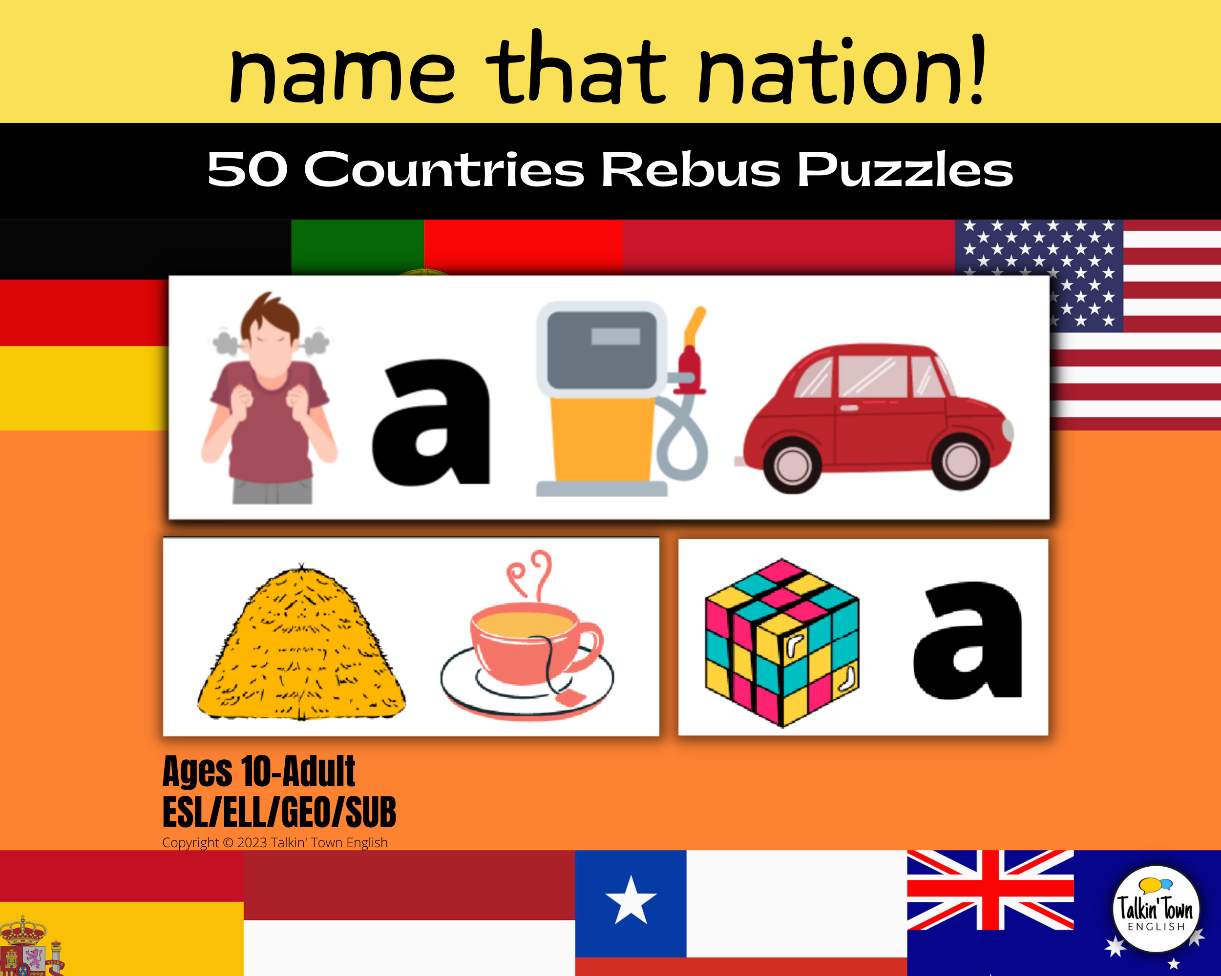 Geography rebus puzzles for country names name that nation geography game brain games brain teasers digital download