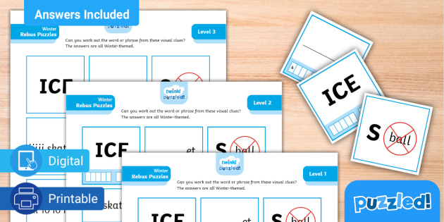 Fun winter rebus puzzle cards pack
