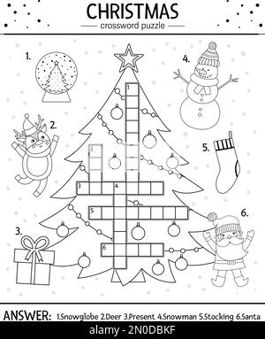 Christmas crossword game winter holiday rebus for kids with santa and gifts children activities book page child logical game santa gifts and cook stock vector image art