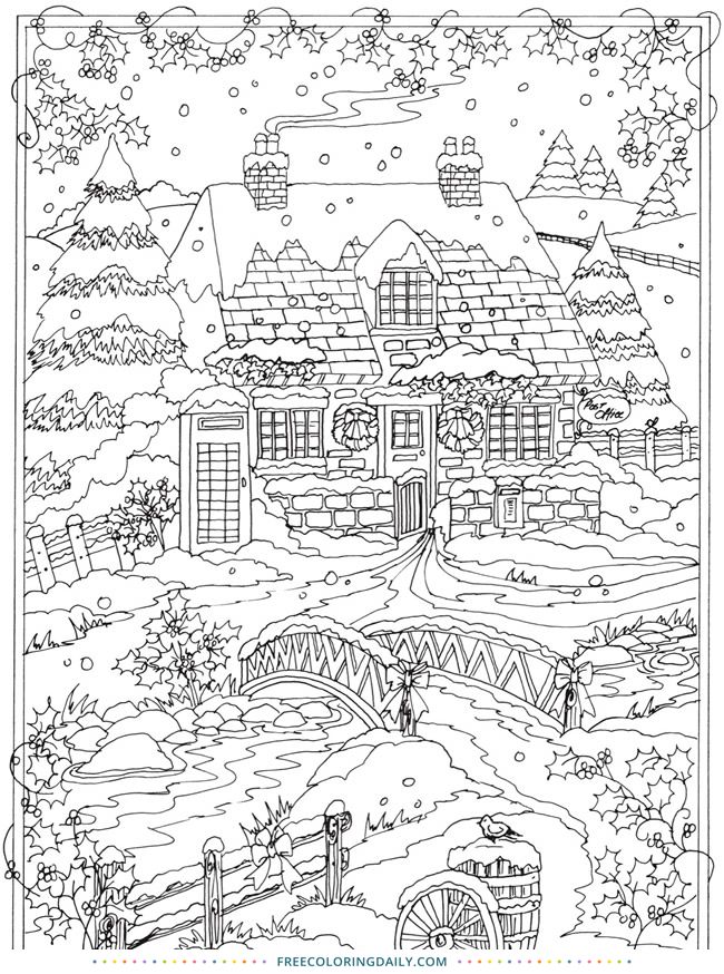 Snowy scene â free coloring page coloring pages winter coloring pages coloring books