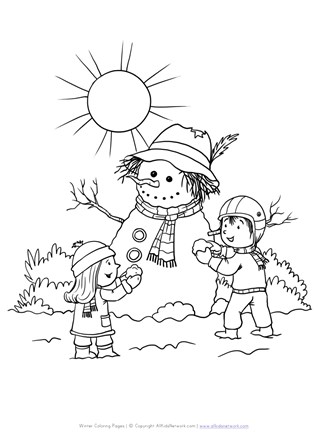 Winter snowman coloring page all kids network
