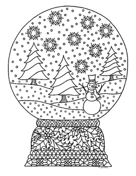 Winter snow globe zentangle coloring page by pamela kennedy tpt