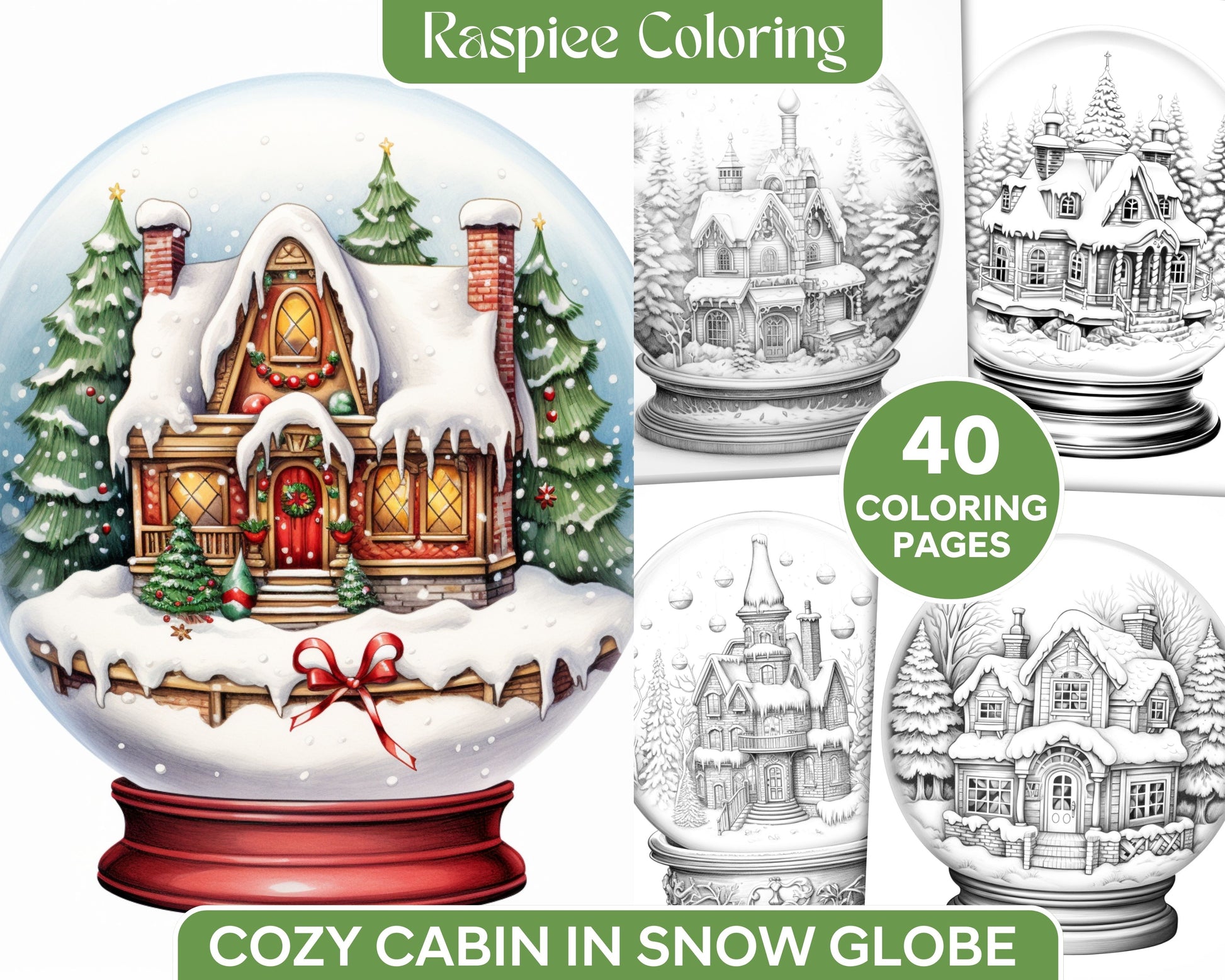 Cozy cabin in snow globe grayscale coloring pages printable for adults â coloring