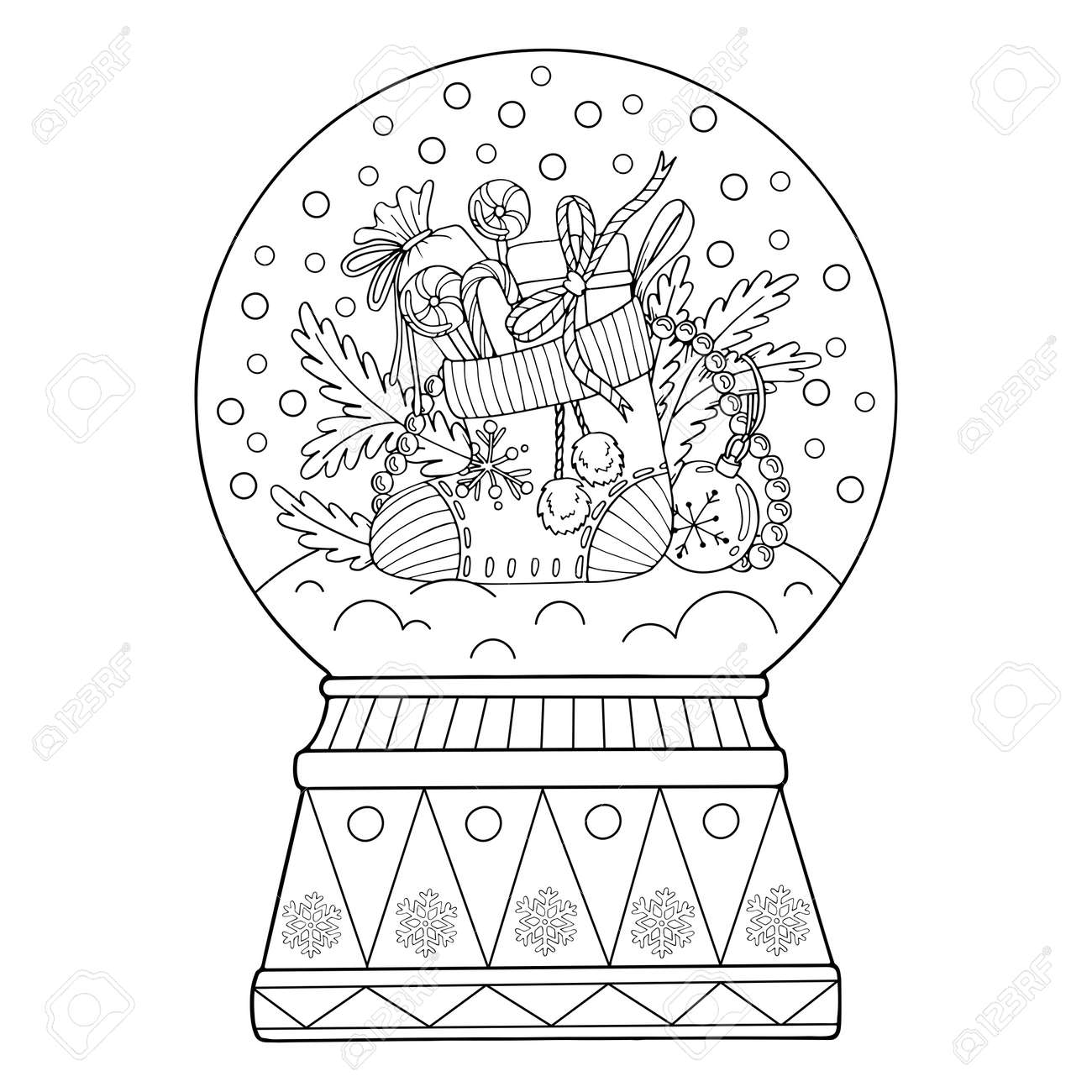 Coloring page snow globe thin line art a christmas gift winter decor hand drawn vector illustration isolated simple doodle element coloring book for children and adults royalty free svg cliparts vectors and