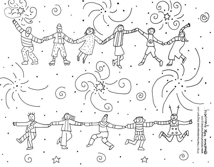 Joyous children celebration coloring page