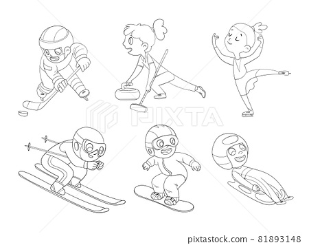Winter sports for children coloring book