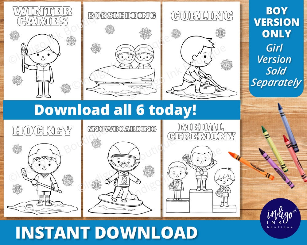 Winter sports coloring pages for kids instant download winter games coloring sheets sports coloring printables for kids
