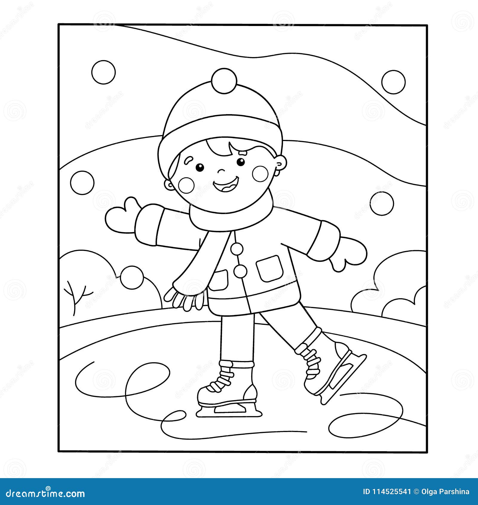Coloring page outline of cartoon boy skating winter sports stock vector