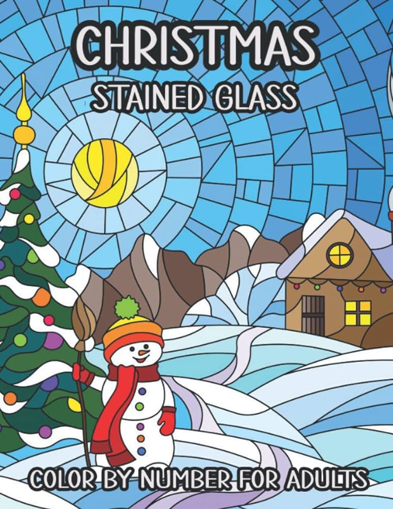 Christmas stained glass color by number for adults large print page winter holiday christmas stained glass color by number coloring book for adult teens seniors boys and girls publishing md akkaj