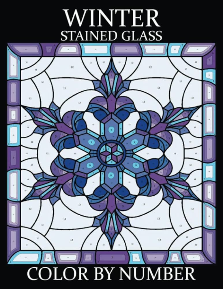 Winter stained glass color by number stained glass winter coloring book an adult coloring book featuring a beautiful collection of festive and fun stained glass winter designs winter coloring books mosaic arielle