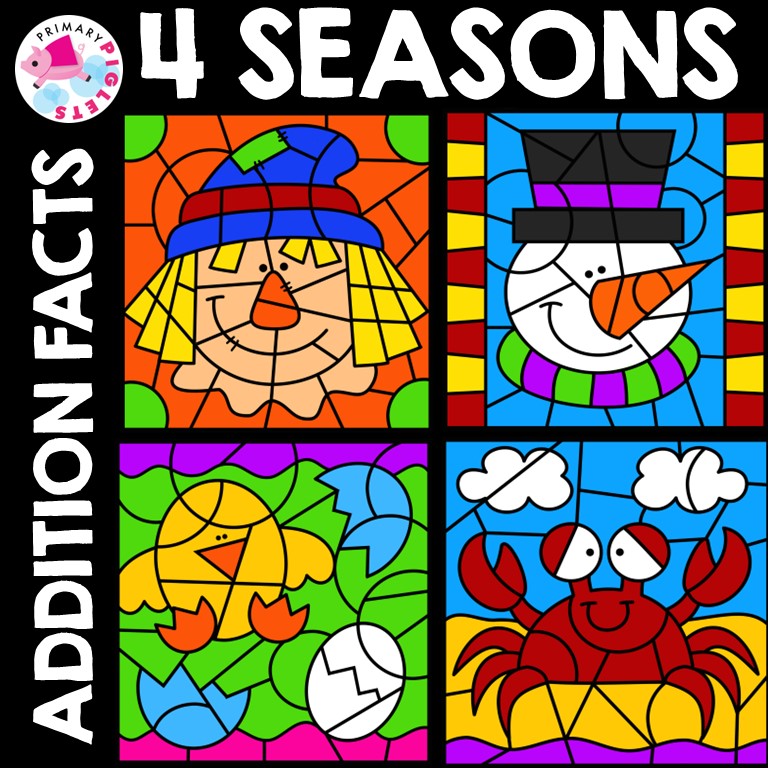 Color by number addition to color by code addition coloring pages fall winter spring summer made by teachers