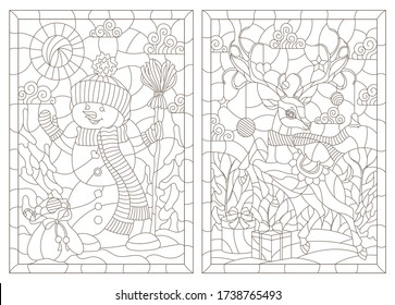 Set contour illustrations stained glass windows stock vector royalty free