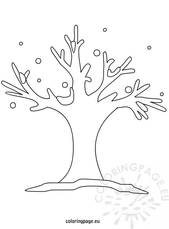 Winter tree outline clip art coloring page