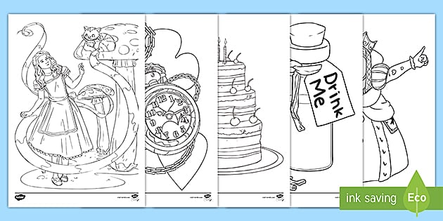Alice in wonderland louring pages teacher made